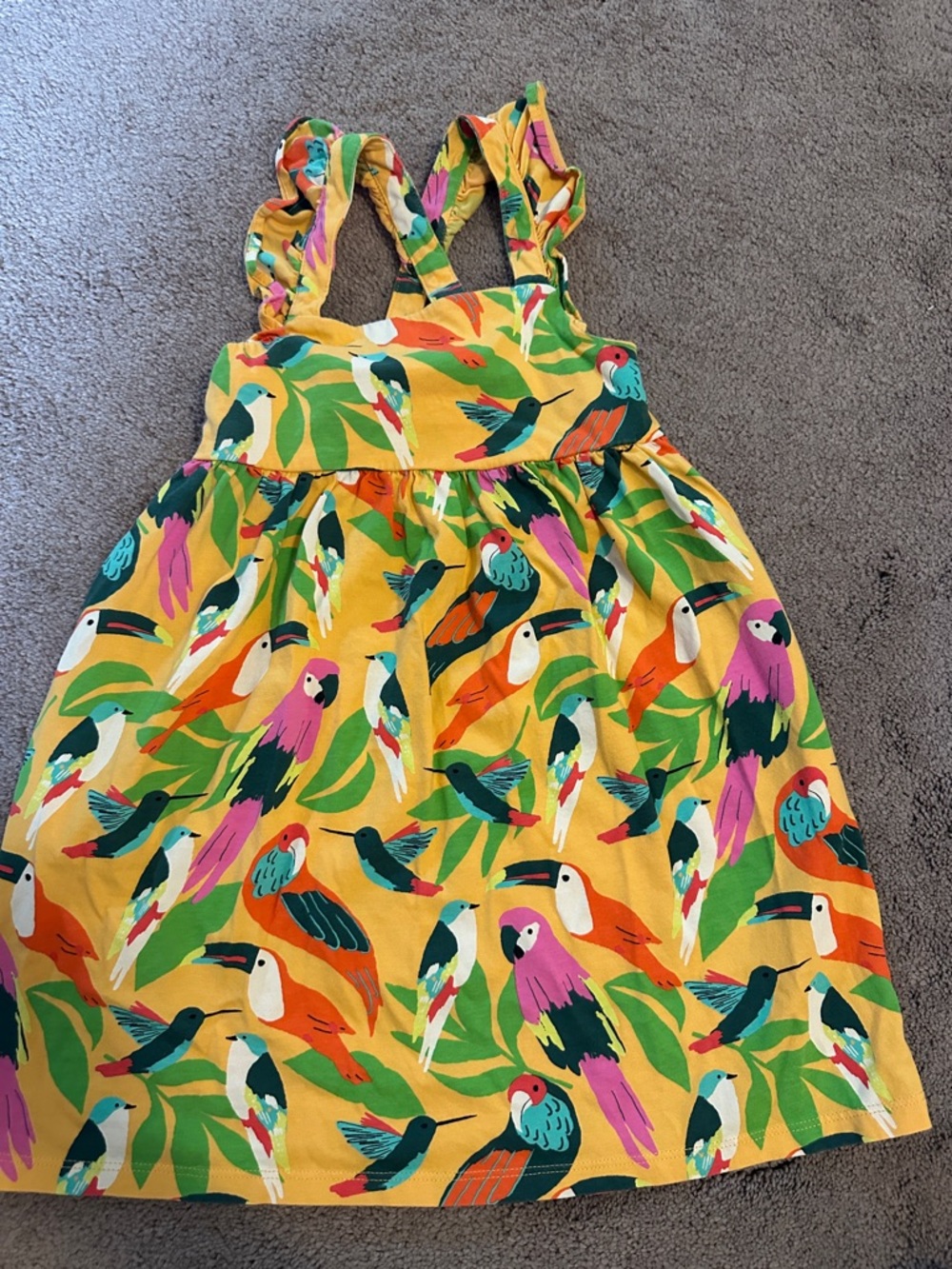 Tea Collection Yellow Tropical Parrot Print Sundress
